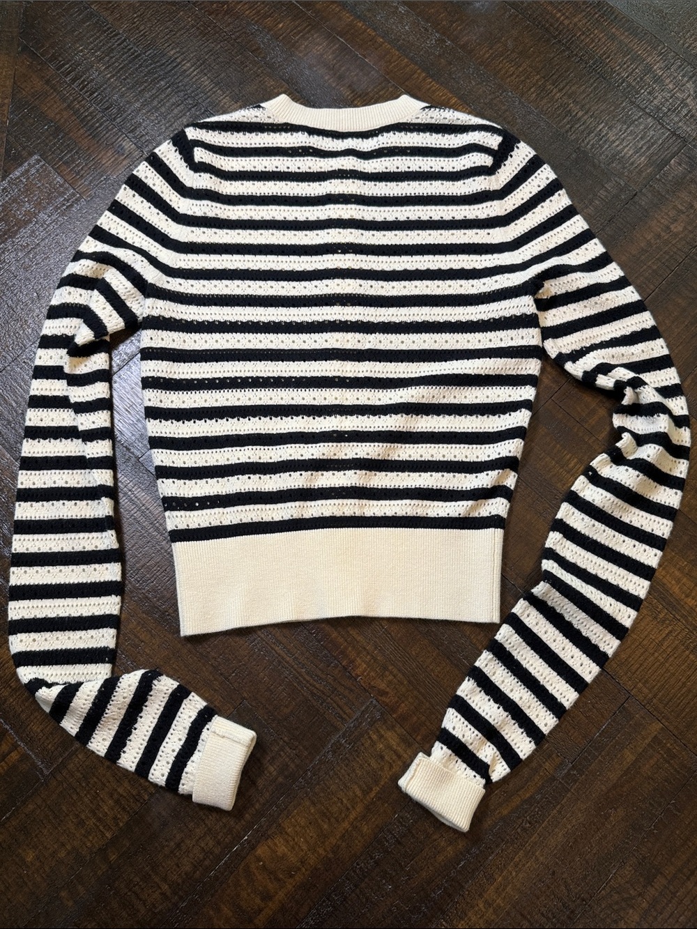 Amanda Uprichard Seine Cardigan XS Black Cream Striped Pointelle Crop - Picture 8 of 10